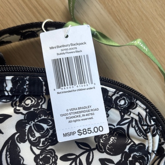 Vera Bradley Black and White Floral Backpack - Picture 5 of 6